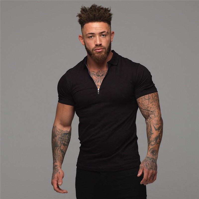 Muscleguys Man Fashion Polo Shirt Casual Fashion Plain Color Short Sleeve High Quality Slim Polo Shirt Men Fitness Polo homme - TIKIJTRONICS # 0