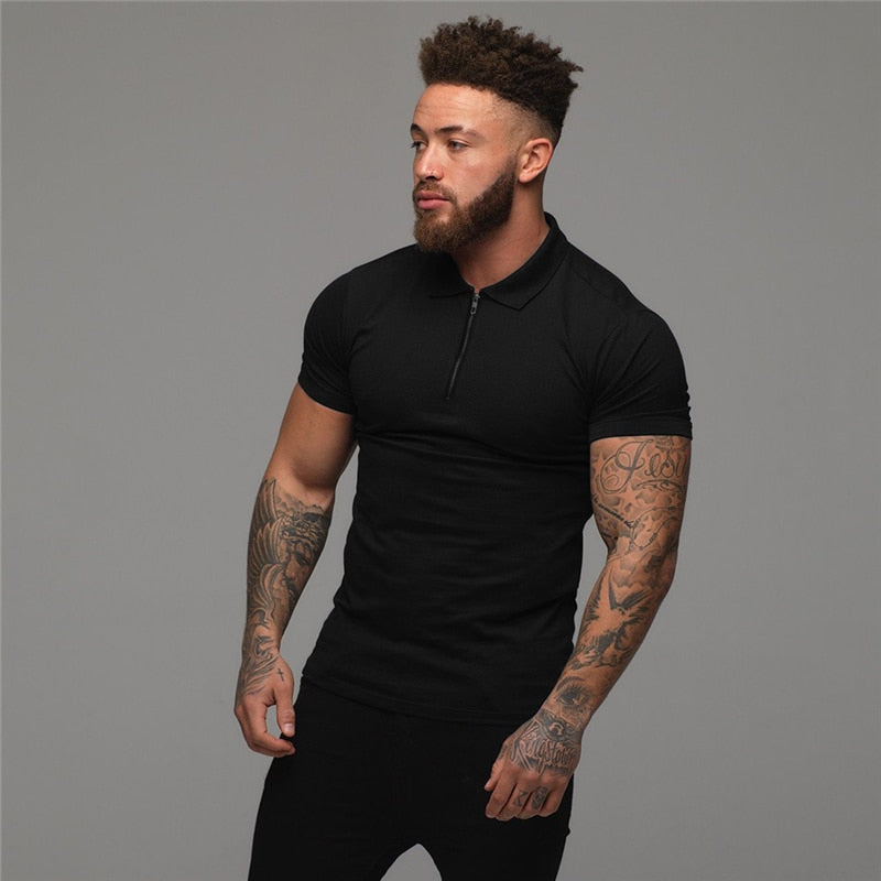 Muscleguys Man Fashion Polo Shirt Casual Fashion Plain Color Short Sleeve High Quality Slim Polo Shirt Men Fitness Polo homme - TIKIJTRONICS # 0