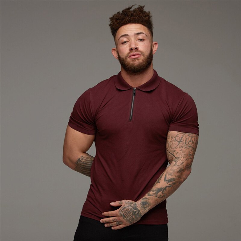 Muscleguys Man Fashion Polo Shirt Casual Fashion Plain Color Short Sleeve High Quality Slim Polo Shirt Men Fitness Polo homme - TIKIJTRONICS # 0