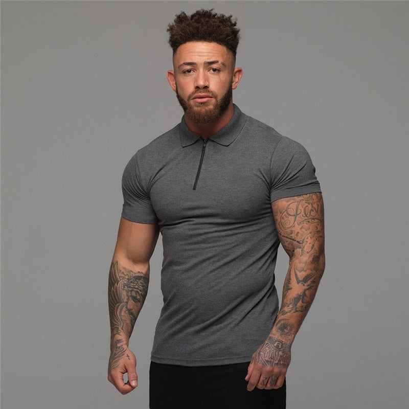 Muscleguys Man Fashion Polo Shirt Casual Fashion Plain Color Short Sleeve High Quality Slim Polo Shirt Men Fitness Polo homme - TIKIJTRONICS # 0