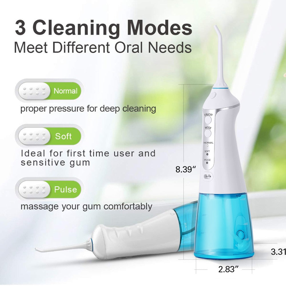 NEW Oral Irrigador Dental USB Rechargeable Water Floss Portable Dental Water Flosser Irrigation Teeth Cleaner+5 Jet 300ml - TIKIJTRONICS 0 SPECIFICATIONSType: Electric Oral IrrigatorOrigin: Mainland ChinaModel Number: WF201Item Type: Oral IrrigatorCommodity Quality Certification: ceAge Group: Adults TIKIJTRONICS  (Store description)