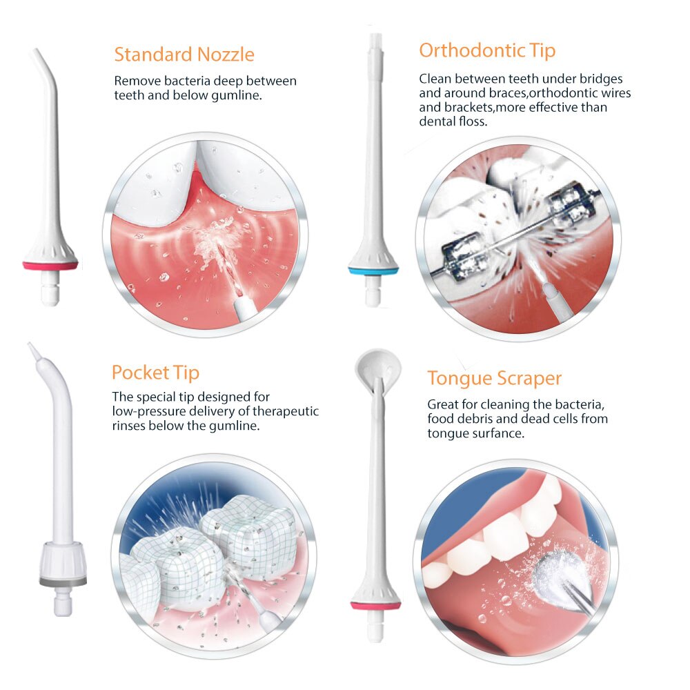 NEW Oral Irrigador Dental USB Rechargeable Water Floss Portable Dental Water Flosser Irrigation Teeth Cleaner+5 Jet 300ml - TIKIJTRONICS 0 SPECIFICATIONSType: Electric Oral IrrigatorOrigin: Mainland ChinaModel Number: WF201Item Type: Oral IrrigatorCommodity Quality Certification: ceAge Group: Adults TIKIJTRONICS  (Store description)