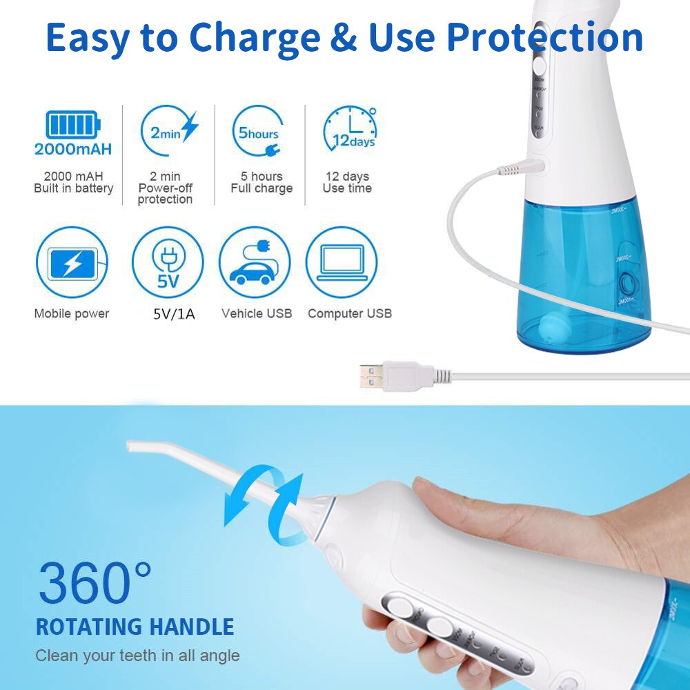 NEW Oral Irrigador Dental USB Rechargeable Water Floss Portable Dental Water Flosser Irrigation Teeth Cleaner+5 Jet 300ml - TIKIJTRONICS 0 SPECIFICATIONSType: Electric Oral IrrigatorOrigin: Mainland ChinaModel Number: WF201Item Type: Oral IrrigatorCommodity Quality Certification: ceAge Group: Adults TIKIJTRONICS  (Store description)