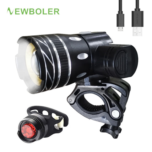 NEWBOLER 5000mAh Bicycle Light Set T6 USB Rechargeable Battery Adjustable Zoom Bike Front Headlight Cycling Lamp with Taillight - TIKIJTRONICS # 0