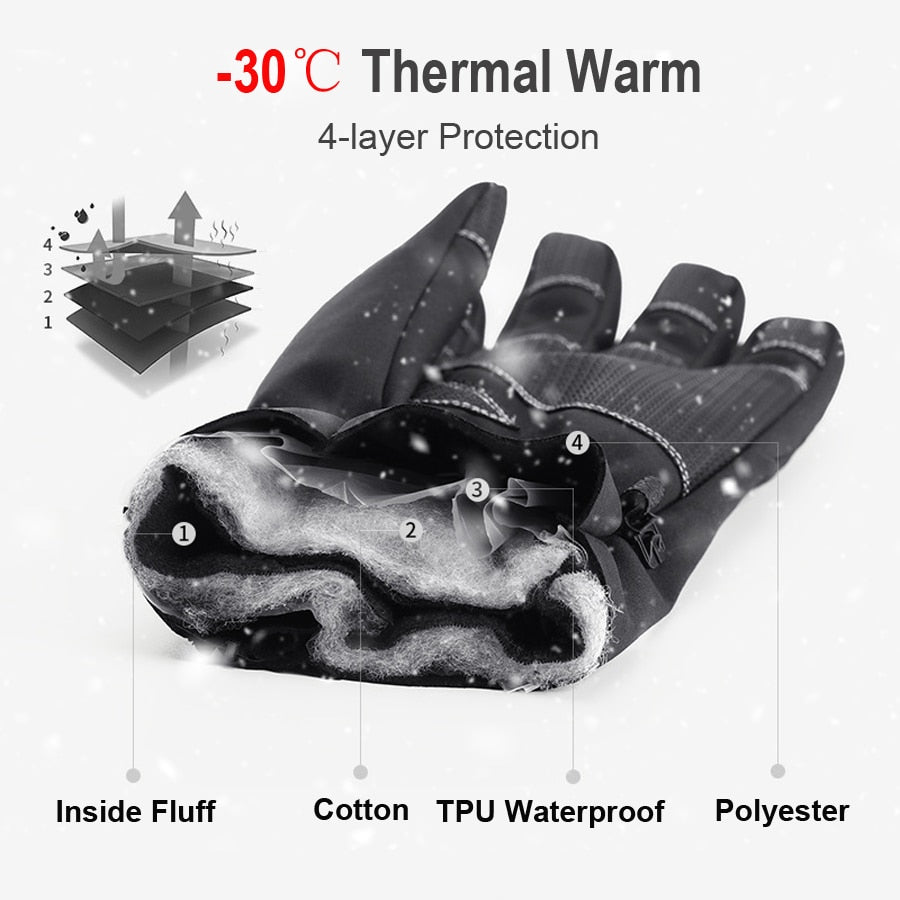 NEWBOLER Cycling Gloves Winter Full Finger Waterproof Skiing Outdoor Sport Bicycle Gloves For Bike Scooter Motorcycle Man Women - TIKIJTRONICS # 0