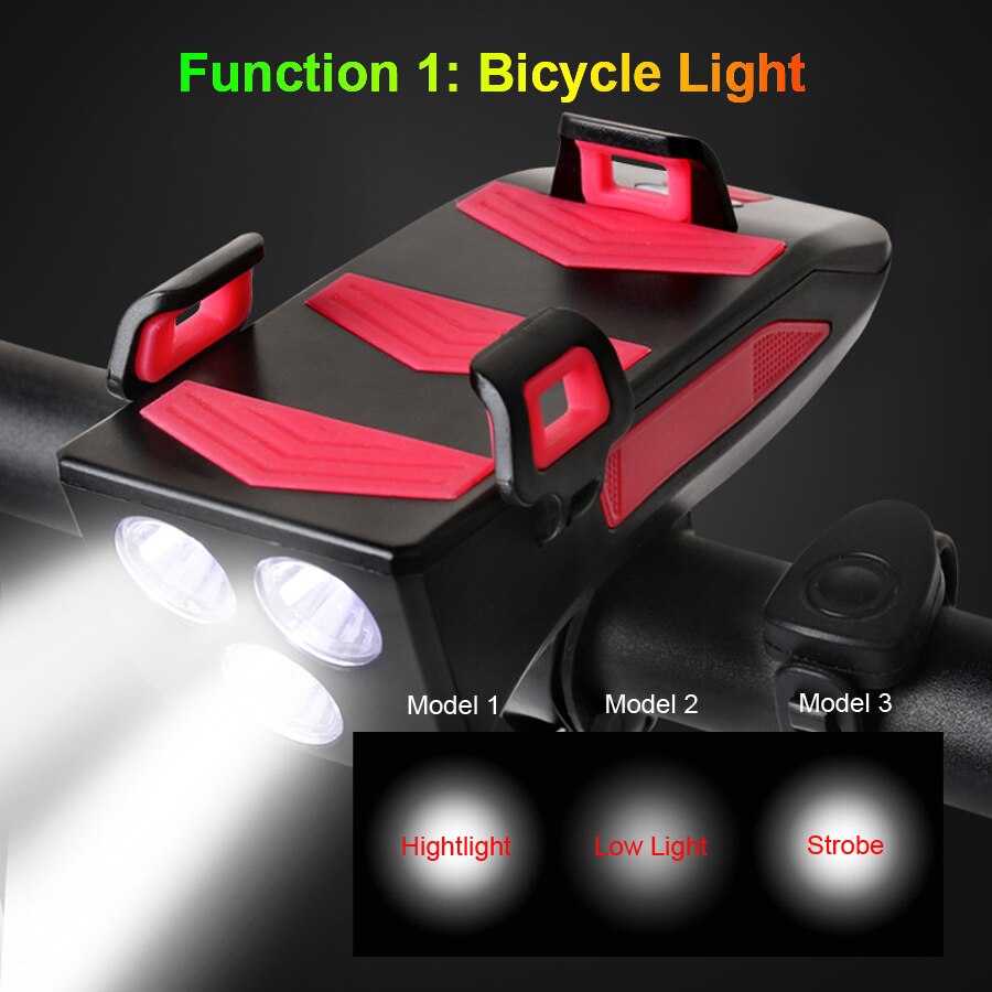 NEWBOLER Multi-function 4 in 1 Bicycle Light USB Rechargeable LED Bike Headlight Bike Horn Phone Holder Powerbank Cycling Light - TIKIJTRONICS # 0