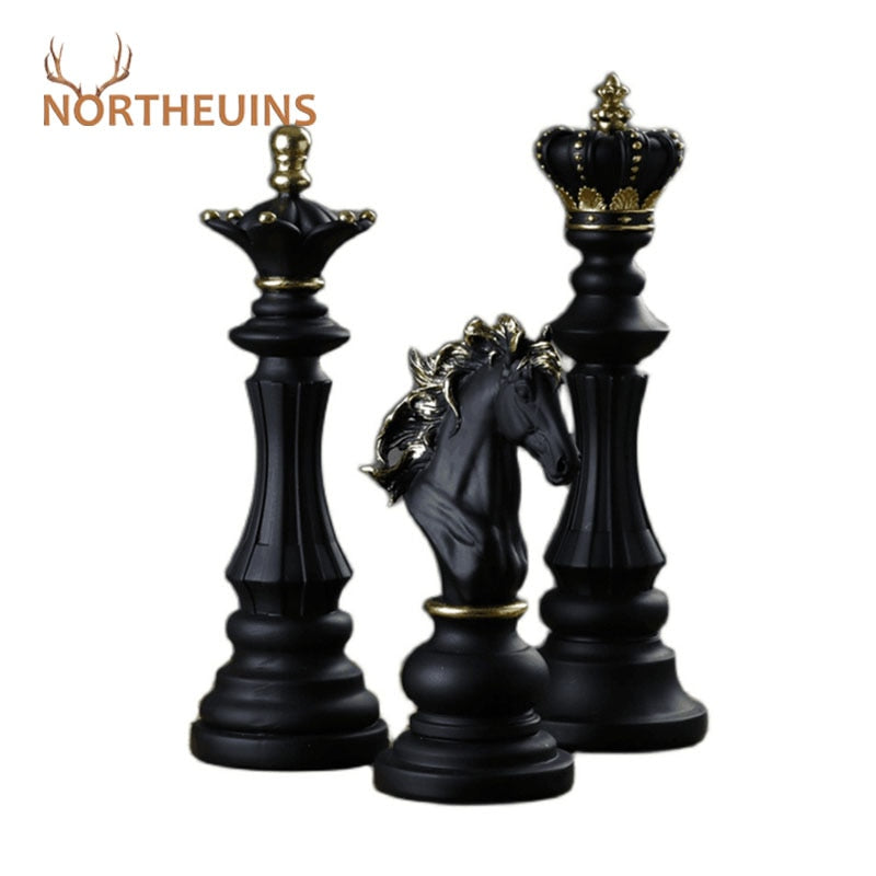 NORTHEUINS Resin Retro International Chess Figurine for Interior King Knight Sculpture Home Desktop Decor Living Room Decoration - TIKIJTRONICS # 0