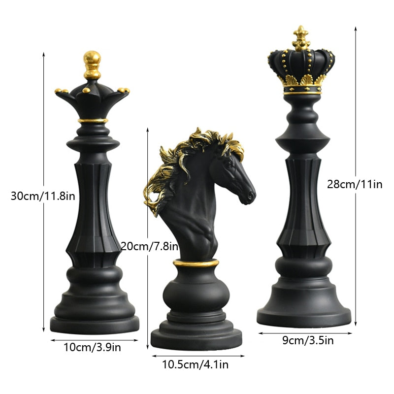 NORTHEUINS Resin Retro International Chess Figurine for Interior King Knight Sculpture Home Desktop Decor Living Room Decoration - TIKIJTRONICS # 0