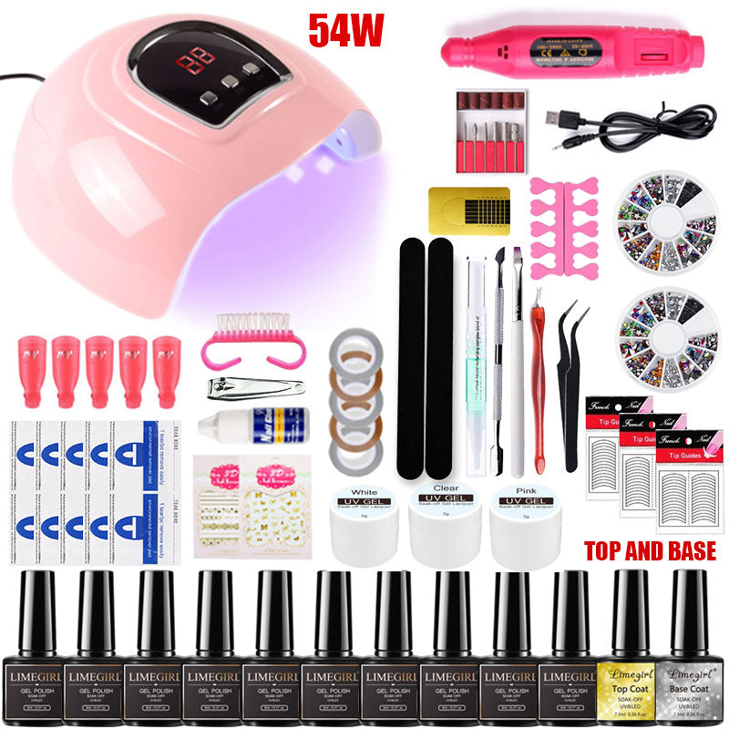 Nail set 120/54W UV LED LAMP for Manicure Gel nail polish Set Kit Gel Varnish Electric Nail Drill Manicure Sets Nail Art Tools TIKIJTRONICS