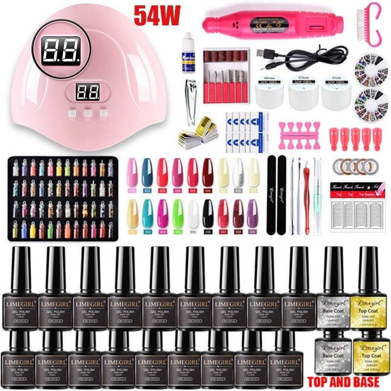 Nail set 120/54W UV LED LAMP for Manicure Gel nail polish Set Kit Gel Varnish Electric Nail Drill Manicure Sets Nail Art Tools TIKIJTRONICS