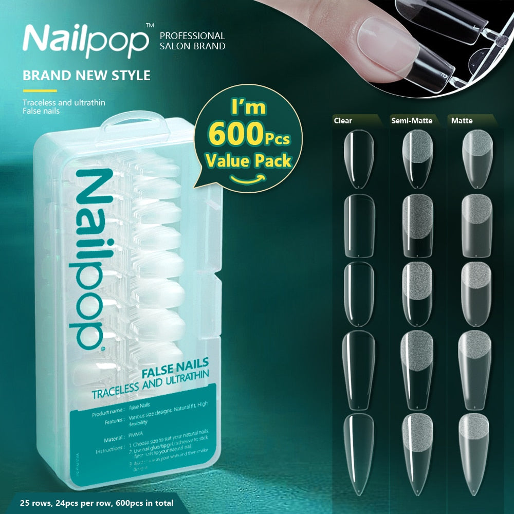 Nailpop 600pcs PRO Fake Nails Full Cover False Nail Tips Acrylic Nail Capsules Professional Material Finger Soak Off Gel Tips - TIKIJTRONICS # 0