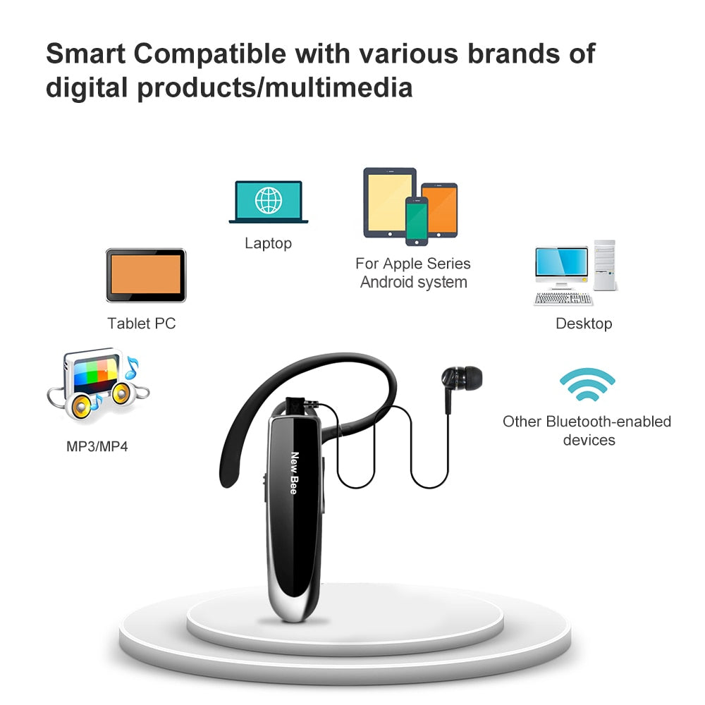 New Bee Bluetooth Headset V5.0 Wireless Earphones Headphones with Mic 24Hrs Earbuds Earpiece Mini Handsfree for iPhone xiaomi TIKIJTRONICS