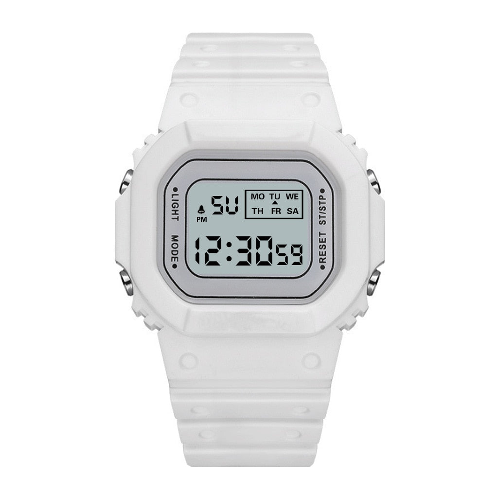 New Fashion Transparent Digital Watch Square Women Watches Sports Electronic Wrist Watch Reloj Mujer Clock Dropshipping - TIKIJTRONICS 0 SPECIFICATIONSWater Resistance Depth: 3BarStyle: simpleOrigin: Mainland ChinaMovement: DigitalFeature: AlarmFeature: Water ResistantFeature: Complete CalendarFeature: luminous handsDial Window Material Type: HardlexClasp Type: Bracelet ClaspCase Shape: RectangleCase Material: Tungsten SteelBand Material Type: Silicone TIKIJTRONICS  (Store description)