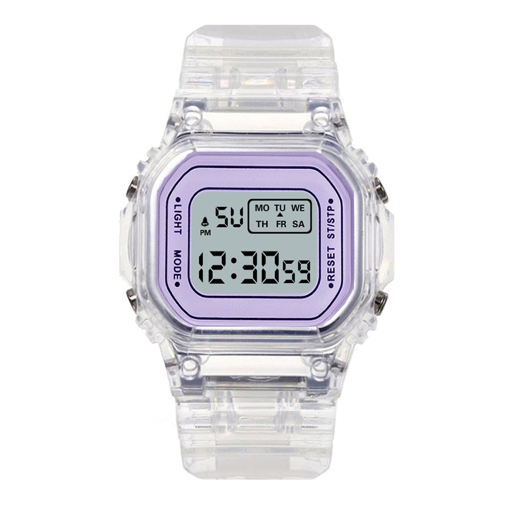 New Fashion Transparent Digital Watch Square Women Watches Sports Electronic Wrist Watch Reloj Mujer Clock Dropshipping - TIKIJTRONICS 0 SPECIFICATIONSWater Resistance Depth: 3BarStyle: simpleOrigin: Mainland ChinaMovement: DigitalFeature: AlarmFeature: Water ResistantFeature: Complete CalendarFeature: luminous handsDial Window Material Type: HardlexClasp Type: Bracelet ClaspCase Shape: RectangleCase Material: Tungsten SteelBand Material Type: Silicone TIKIJTRONICS  (Store description)