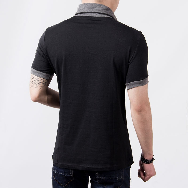 New Plus Size Summer Mens T-Shirts Fashion 2023 Slim Short Sleeve Patchwork V Neck Cotton Black T Shirt Men Button Tops & Tees - Premium 0 from TIKIJTRONICS - Just $12.40! Shop now at TIKIJTRONICS