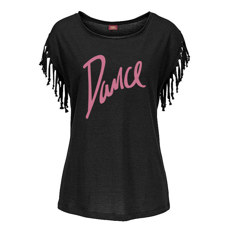 New Summer Casual Letter Dance Women Cotton Tassel Casual T-shirt Loose Tees Short Sleeve O-neck Women's Clothing t shirt TIKIJTRONICS