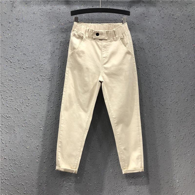 New Arrival Summer Women Harem Pants All-matched Casual Cotton Denim Pants Elastic Waist 6XL Size Yellow White Jeans D321 - TIKIJTRONICS # 0