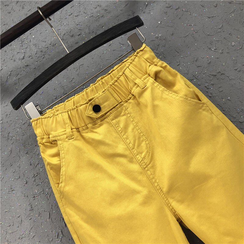 New Arrival Summer Women Harem Pants All-matched Casual Cotton Denim Pants Elastic Waist 6XL Size Yellow White Jeans D321 - TIKIJTRONICS # 0