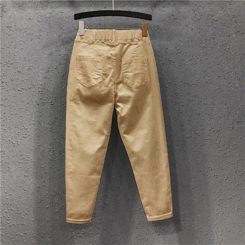 New Arrival Summer Women Harem Pants All-matched Casual Cotton Denim Pants Elastic Waist 6XL Size Yellow White Jeans D321 - TIKIJTRONICS # 0