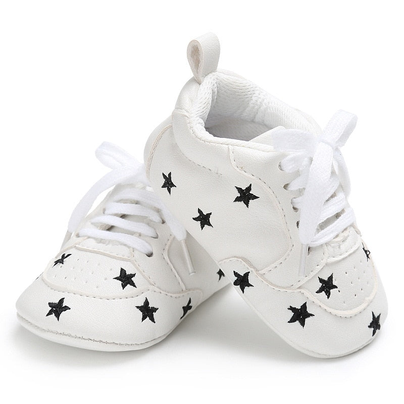 Newborn Print Heart Star Baby Sneaker PU Leather Baby Boys Girls First Walkers Soft Sole Infant Toddler Baby Shoes For 0-18M TIKIJTRONICS