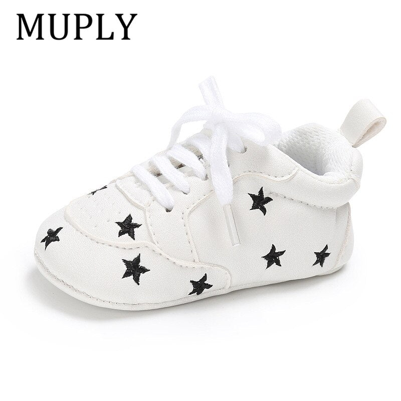 Newborn Print Heart Star Baby Sneaker PU Leather Baby Boys Girls First Walkers Soft Sole Infant Toddler Baby Shoes For 0-18M TIKIJTRONICS