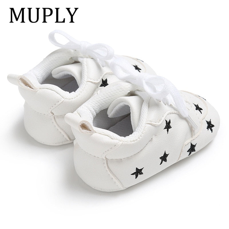 Newborn Print Heart Star Baby Sneaker PU Leather Baby Boys Girls First Walkers Soft Sole Infant Toddler Baby Shoes For 0-18M TIKIJTRONICS