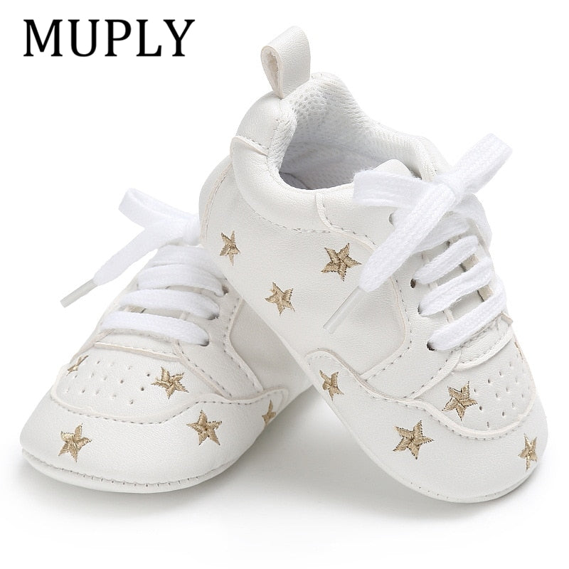 Newborn Print Heart Star Baby Sneaker PU Leather Baby Boys Girls First Walkers Soft Sole Infant Toddler Baby Shoes For 0-18M - TIKIJTRONICS # 0