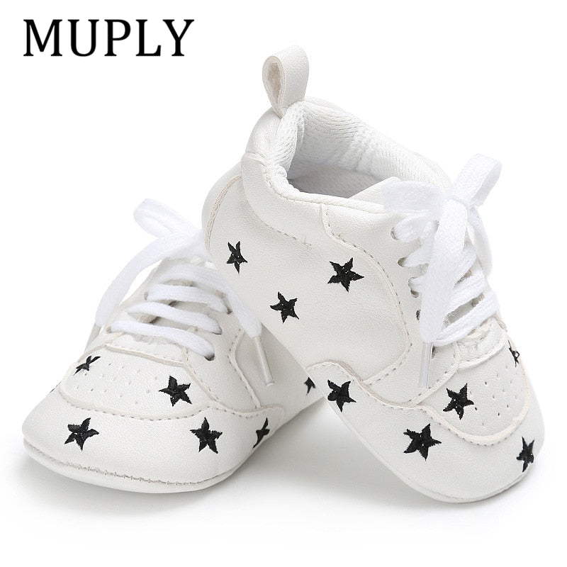 Newborn Print Heart Star Baby Sneaker PU Leather Baby Boys Girls First Walkers Soft Sole Infant Toddler Baby Shoes For 0-18M - TIKIJTRONICS # 0