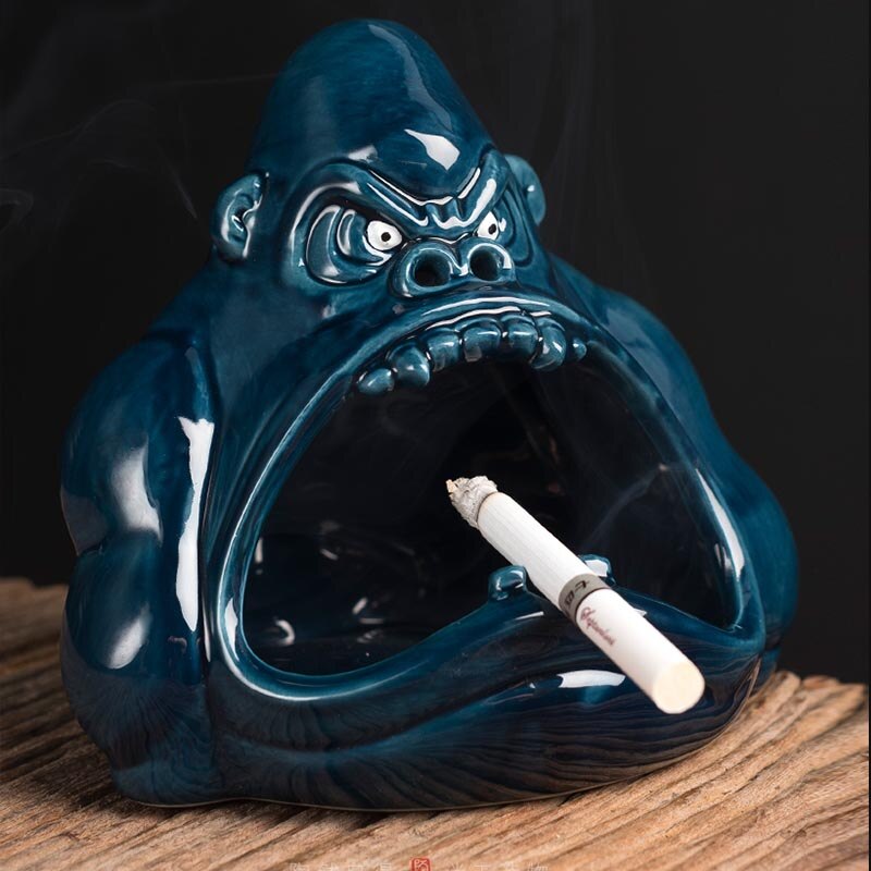 Nordic Style Ceramic Gorilla Shape Ashtray Anti-Fly Ash Mini Ashtray For Car Living Room Cigarette Ashtray For Home Ornament - TIKIJTRONICS # 0