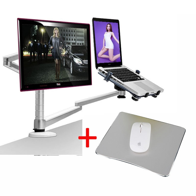 OA-7X Multimedia Desktop Dual Arm 27inch LCD Monior Holder+ Laptop Holder Stand Table Full Motion Dual Monitor Mount Arm Stand TIKIJTRONICS