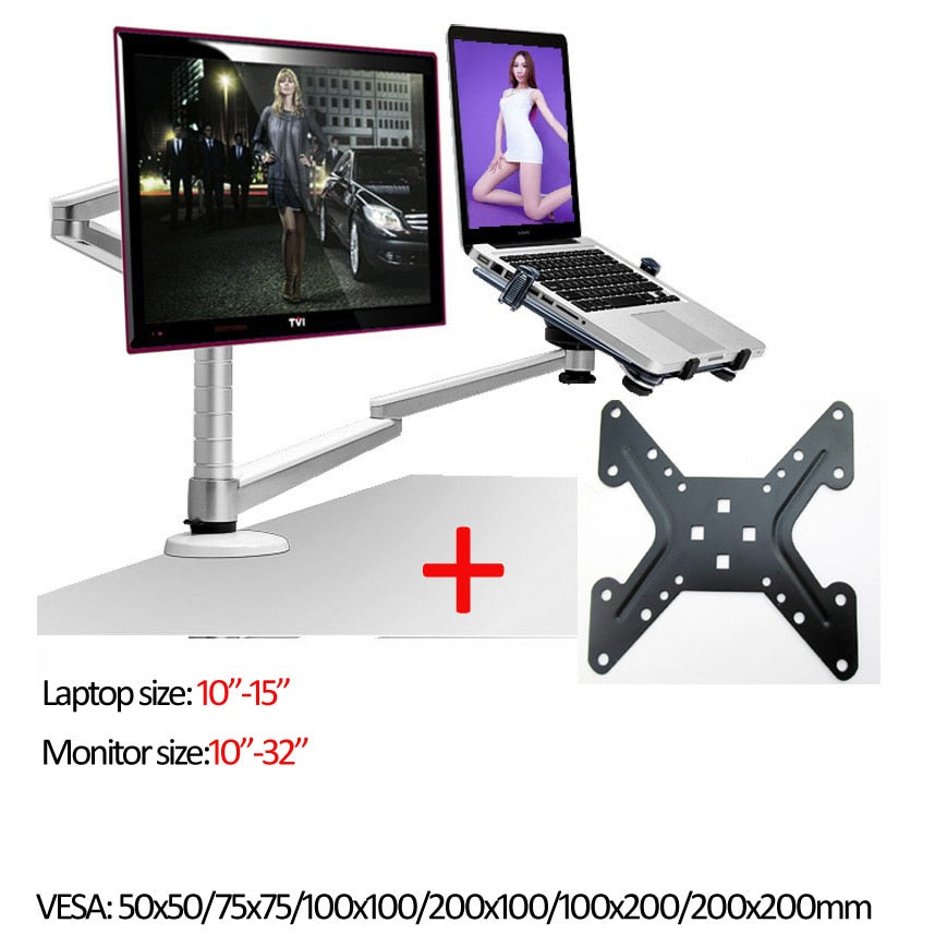 OA-7X Multimedia Desktop Dual Arm 27inch LCD Monior Holder+ Laptop Holder Stand Table Full Motion Dual Monitor Mount Arm Stand TIKIJTRONICS