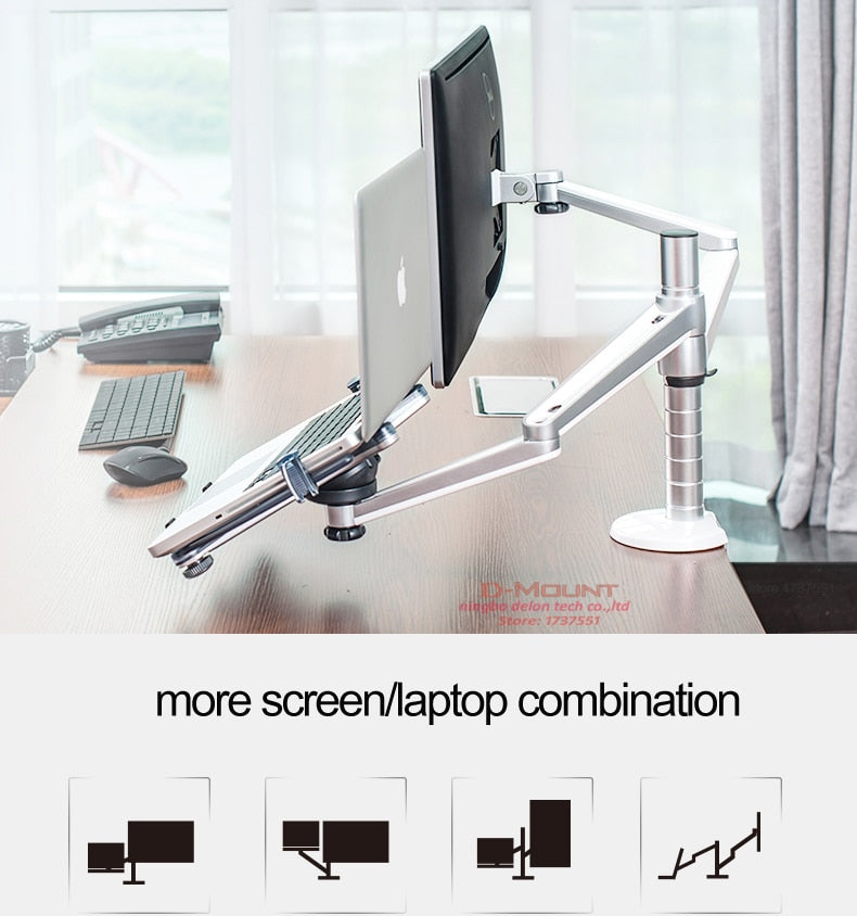 OA-7X Multimedia Desktop Dual Arm 27inch LCD Monior Holder+ Laptop Holder Stand Table Full Motion Dual Monitor Mount Arm Stand TIKIJTRONICS