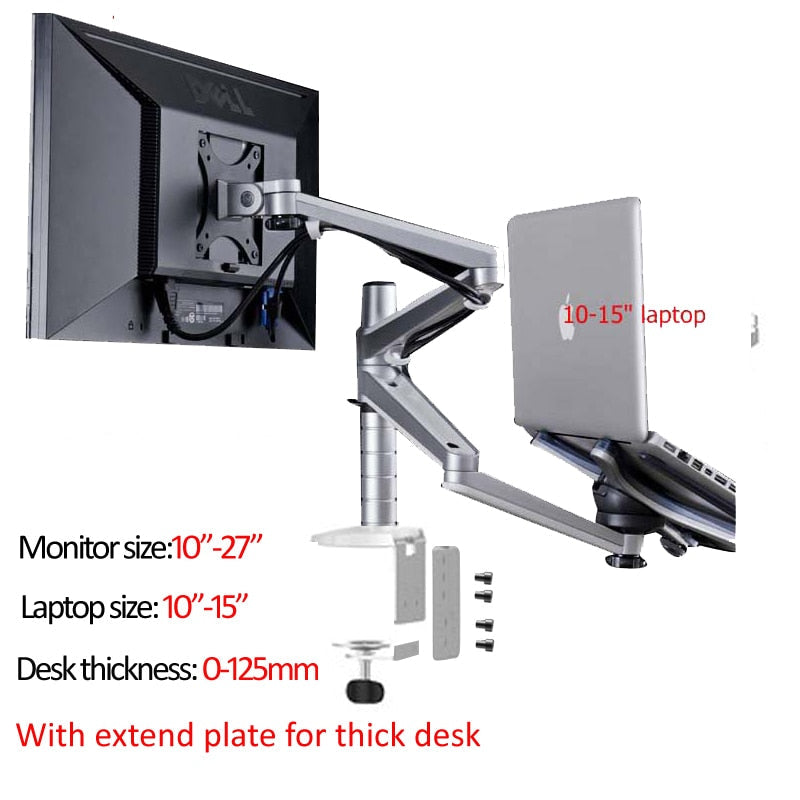 OA-7X Multimedia Desktop Dual Arm 27inch LCD Monior Holder+ Laptop Holder Stand Table Full Motion Dual Monitor Mount Arm Stand TIKIJTRONICS