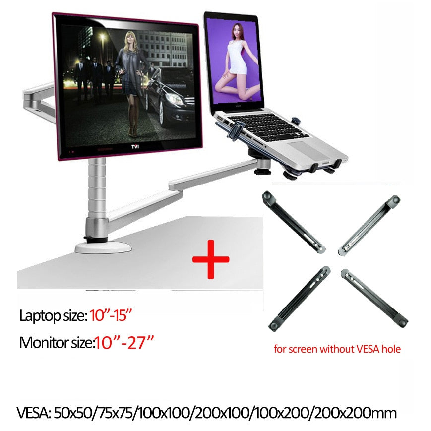 OA-7X Multimedia Desktop Dual Arm 27inch LCD Monior Holder+ Laptop Holder Stand Table Full Motion Dual Monitor Mount Arm Stand TIKIJTRONICS