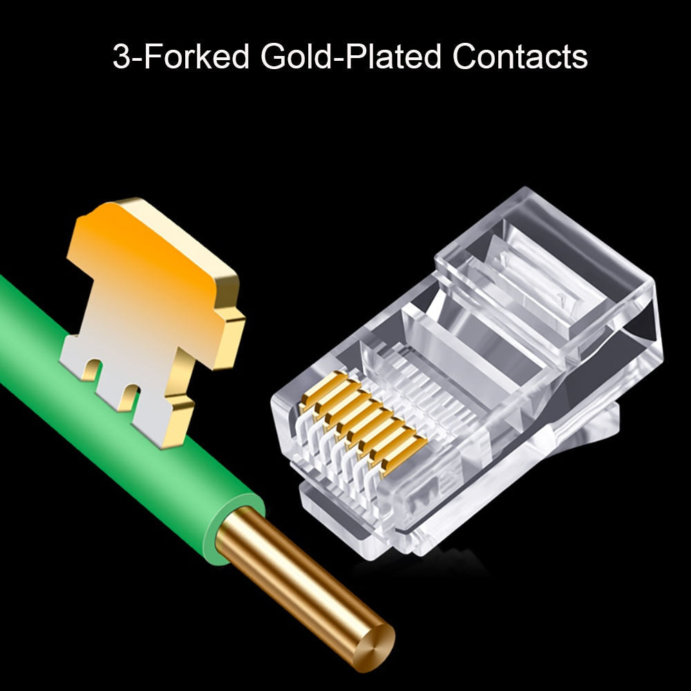 OULLX 20/50/100pcs RJ45 Connector 6U Gold PlatedPass Through Ethernet Cables Module Plug Network RJ-45 Crystal Heads Cat5 Cat5e - TIKIJTRONICS 0 SPECIFICATIONSWork for: cat5e cat6e 8p8c cableUnshielded: YesType: ConnectorsPackage: YesOrigin: Mainland ChinaName: RJ45 cat5e utp connectorModel Number: Colourful RJ45 network crystal headFits: Solid cable stradard cableColor: TransparentBrand Name: OULLX TIKIJTRONICS  (Store description)