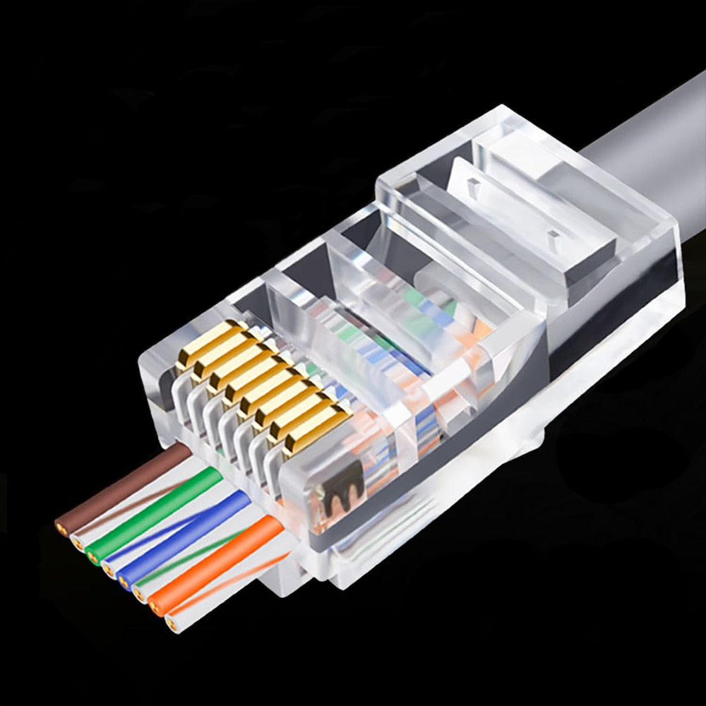 OULLX 20/50/100pcs RJ45 Connector 6U Gold PlatedPass Through Ethernet Cables Module Plug Network RJ-45 Crystal Heads Cat5 Cat5e - TIKIJTRONICS 0 SPECIFICATIONSWork for: cat5e cat6e 8p8c cableUnshielded: YesType: ConnectorsPackage: YesOrigin: Mainland ChinaName: RJ45 cat5e utp connectorModel Number: Colourful RJ45 network crystal headFits: Solid cable stradard cableColor: TransparentBrand Name: OULLX TIKIJTRONICS  (Store description)