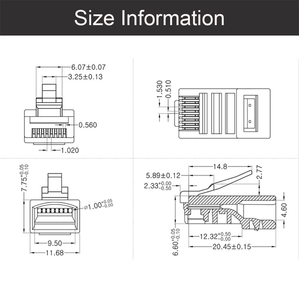 OULLX 20/50/100pcs RJ45 Connector 6U Gold PlatedPass Through Ethernet Cables Module Plug Network RJ-45 Crystal Heads Cat5 Cat5e - TIKIJTRONICS 0 SPECIFICATIONSWork for: cat5e cat6e 8p8c cableUnshielded: YesType: ConnectorsPackage: YesOrigin: Mainland ChinaName: RJ45 cat5e utp connectorModel Number: Colourful RJ45 network crystal headFits: Solid cable stradard cableColor: TransparentBrand Name: OULLX TIKIJTRONICS  (Store description)