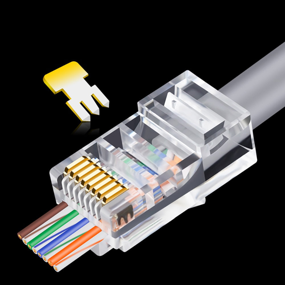 OULLX 20/50/100pcs RJ45 Connector 6U Gold PlatedPass Through Ethernet Cables Module Plug Network RJ-45 Crystal Heads Cat5 Cat5e - TIKIJTRONICS 0 SPECIFICATIONSWork for: cat5e cat6e 8p8c cableUnshielded: YesType: ConnectorsPackage: YesOrigin: Mainland ChinaName: RJ45 cat5e utp connectorModel Number: Colourful RJ45 network crystal headFits: Solid cable stradard cableColor: TransparentBrand Name: OULLX TIKIJTRONICS  (Store description)