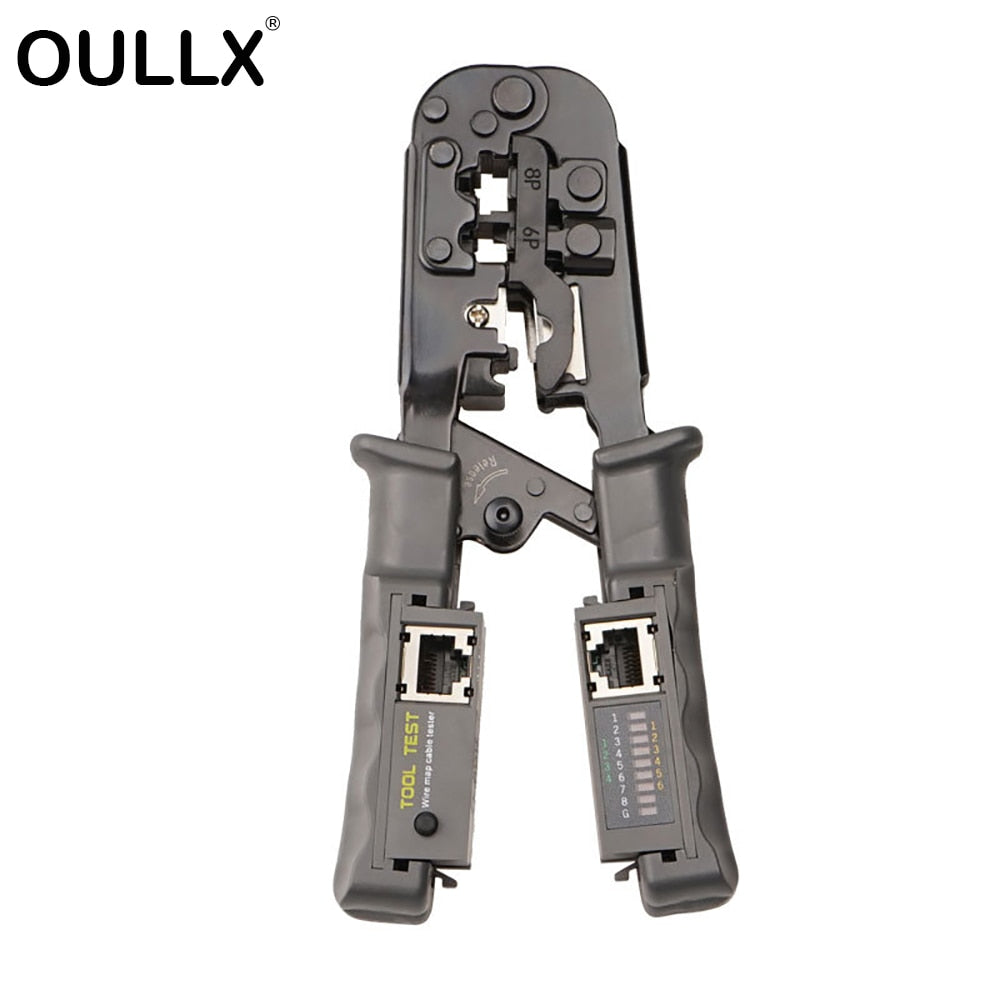 OULLX Multifunctional RJ45 Network Cable Crimper 8P6P4P Three-Purpose Tester Ratchet Tool Squeeze Crimping Wire Network Pliers - TIKIJTRONICS 0 SPECIFICATIONSType: Cable CrimperPackage: YesOrigin: Mainland ChinaModel Number: Network pliers+TesterCertification: CE,RoHSBrand Name: OULLX TIKIJTRONICS  (Store description)