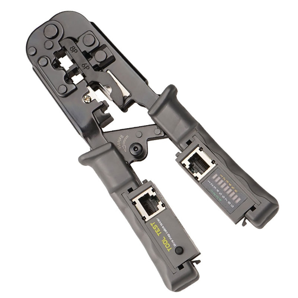 OULLX Multifunctional RJ45 Network Cable Crimper 8P6P4P Three-Purpose Tester Ratchet Tool Squeeze Crimping Wire Network Pliers - TIKIJTRONICS 0 SPECIFICATIONSType: Cable CrimperPackage: YesOrigin: Mainland ChinaModel Number: Network pliers+TesterCertification: CE,RoHSBrand Name: OULLX TIKIJTRONICS  (Store description)