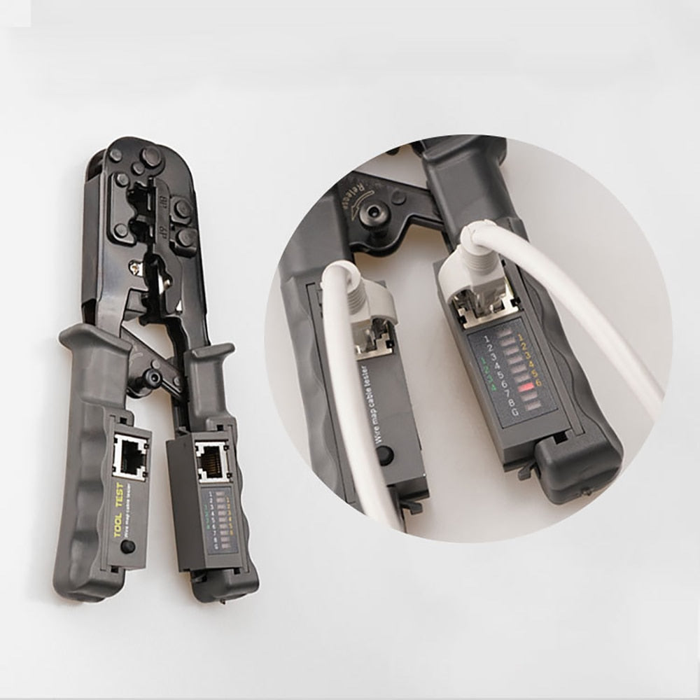 OULLX Multifunctional RJ45 Network Cable Crimper 8P6P4P Three-Purpose Tester Ratchet Tool Squeeze Crimping Wire Network Pliers - TIKIJTRONICS 0 SPECIFICATIONSType: Cable CrimperPackage: YesOrigin: Mainland ChinaModel Number: Network pliers+TesterCertification: CE,RoHSBrand Name: OULLX TIKIJTRONICS  (Store description)