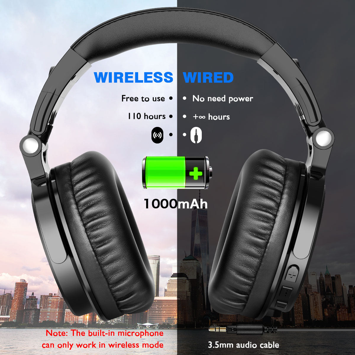 Oneodio Pro-C Wireless Headphones With Microphone 110H PlayTime Bluetooth 5.2 Foldable Deep Bass Stereo Earphones For PC Phone - TIKIJTRONICS # 0