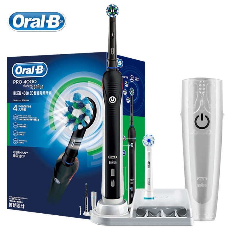 Oral B Pro 4000 3D Smartseries Ultrasonic Electric Toothbrush with Visible Pressure Sensor Power 4 Modes Waterproof Rechargeable - TIKIJTRONICS # 0