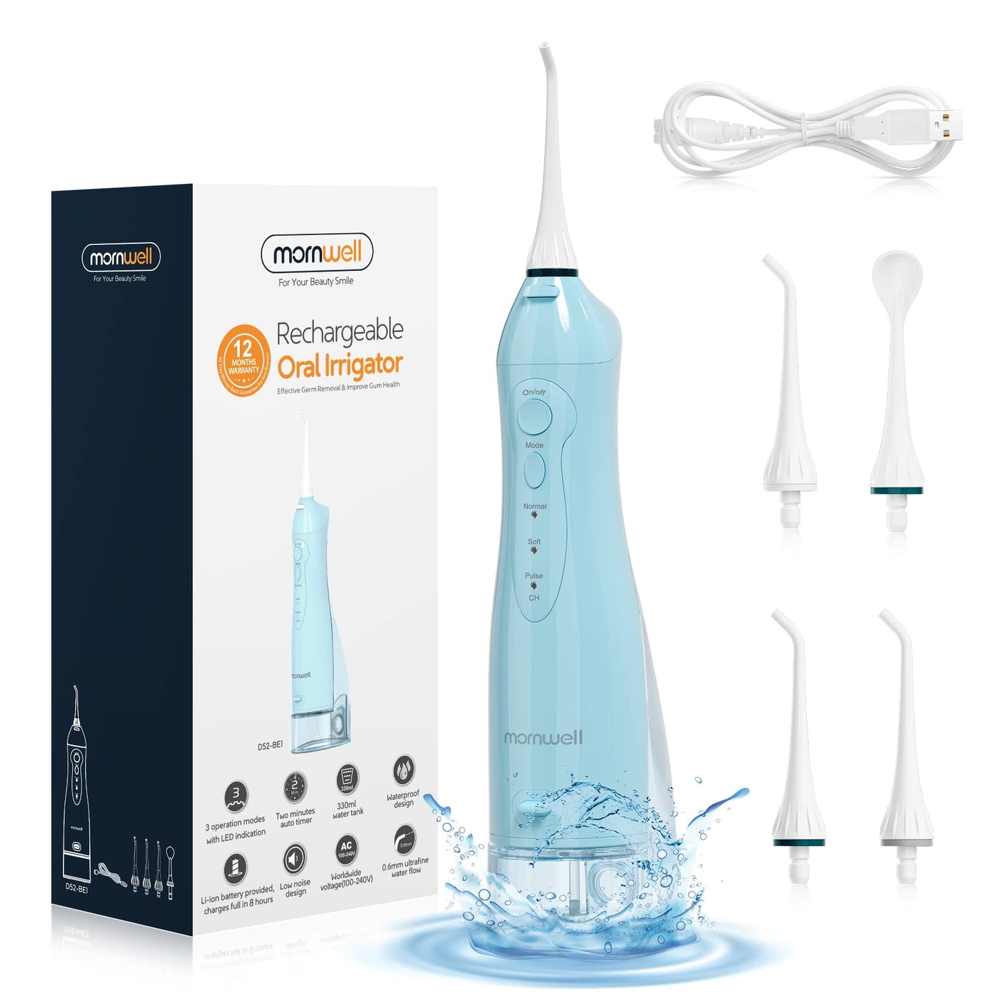 Oral Irrigator USB Rechargeable Water Flosser Portable Dental Water Jet 300ML Water Tank Waterproof Teeth Cleaner - TIKIJTRONICS # 0