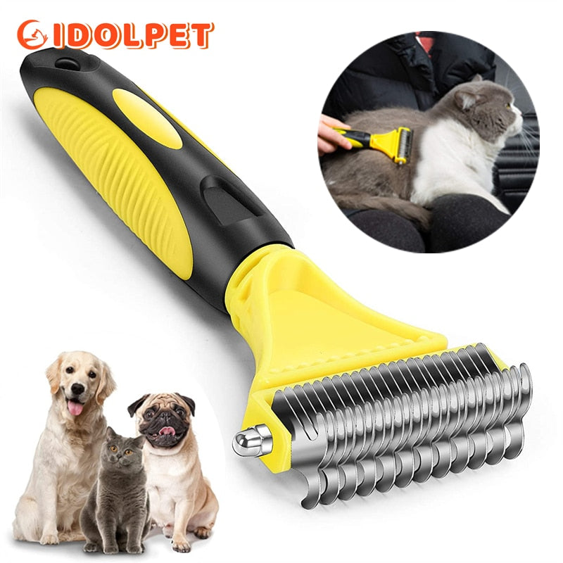 Pets Stainless Steel Grooming Brush Two-Sided Shedding and Dematting Undercoat Rake Comb for Dog Cat Remove Knots Tangles Easily - TIKIJTRONICS # 0