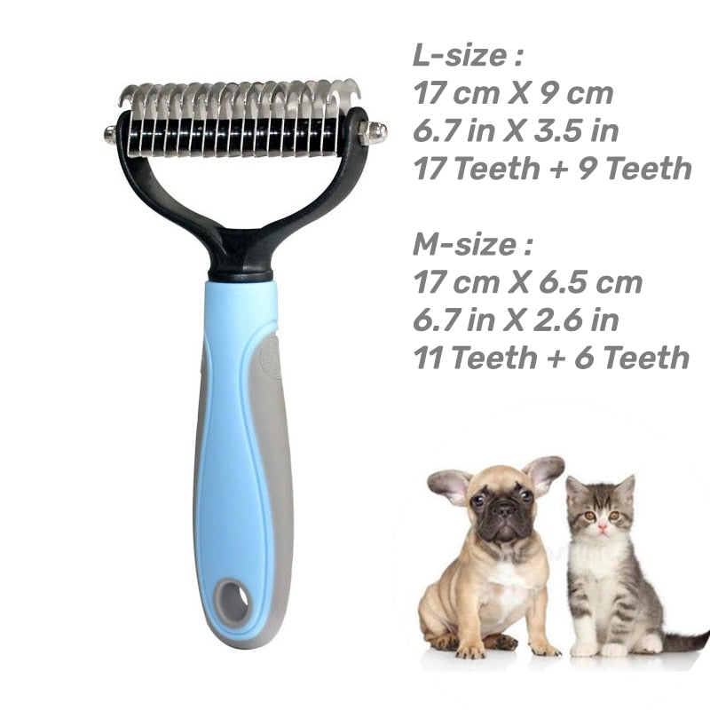 Pets Stainless Steel Grooming Brush Two-Sided Shedding and Dematting Undercoat Rake Comb for Dog Cat Remove Knots Tangles Easily - TIKIJTRONICS # 0