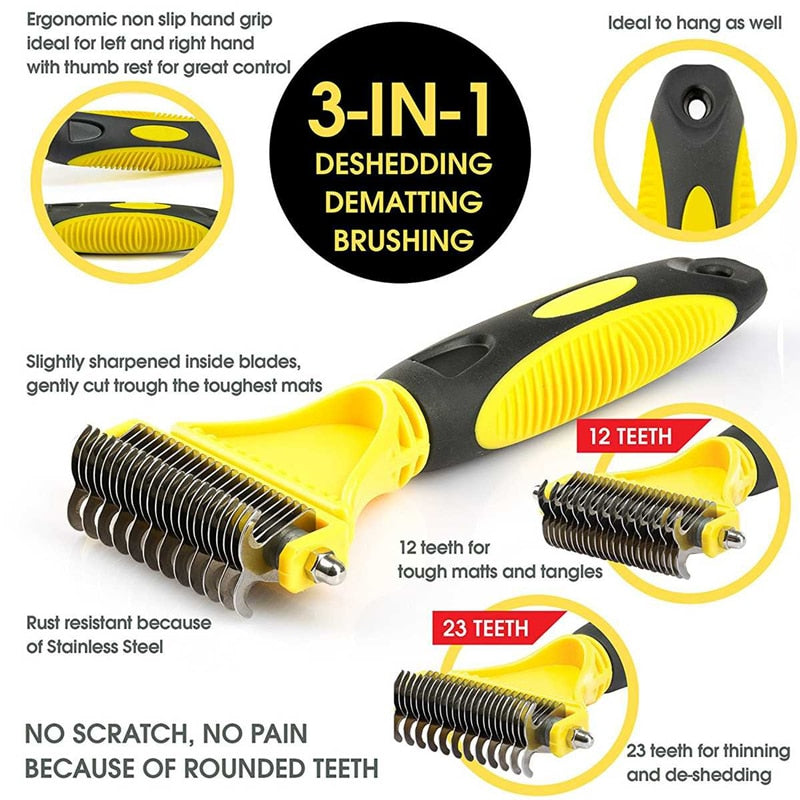 Pets Stainless Steel Grooming Brush Two-Sided Shedding and Dematting Undercoat Rake Comb for Dog Cat Remove Knots Tangles Easily - TIKIJTRONICS # 0