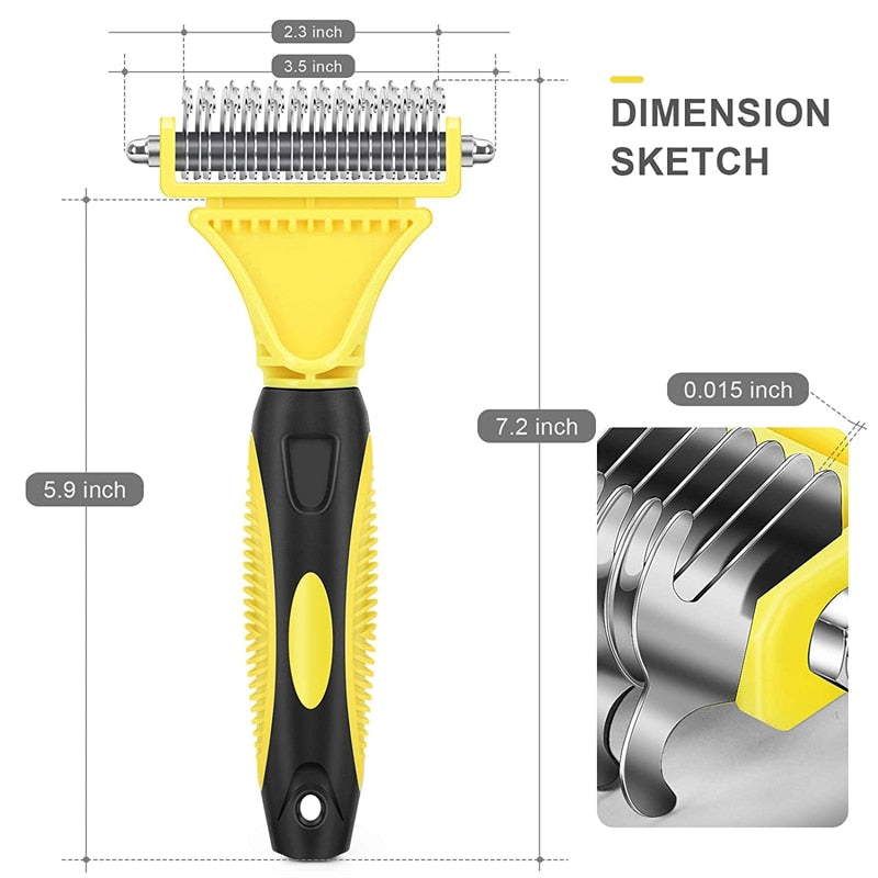 Pets Stainless Steel Grooming Brush Two-Sided Shedding and Dematting Undercoat Rake Comb for Dog Cat Remove Knots Tangles Easily - TIKIJTRONICS # 0