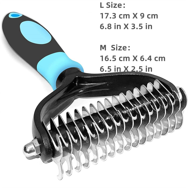 Pets Stainless Steel Grooming Brush Two-Sided Shedding and Dematting Undercoat Rake Comb for Dog Cat Remove Knots Tangles Easily - TIKIJTRONICS # 0