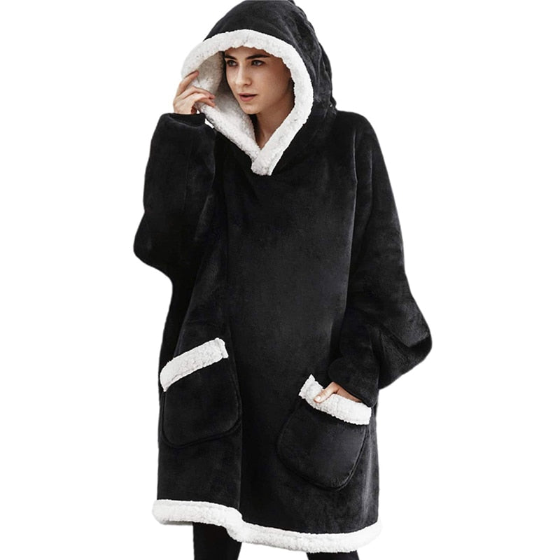 Plaid Hoodie Blanket Winter Soft Weighted Fleece Christmas Hooded Blankets Warm Oversized Sherpa Wearable Blanket With Sleeves TIKIJTRONICS